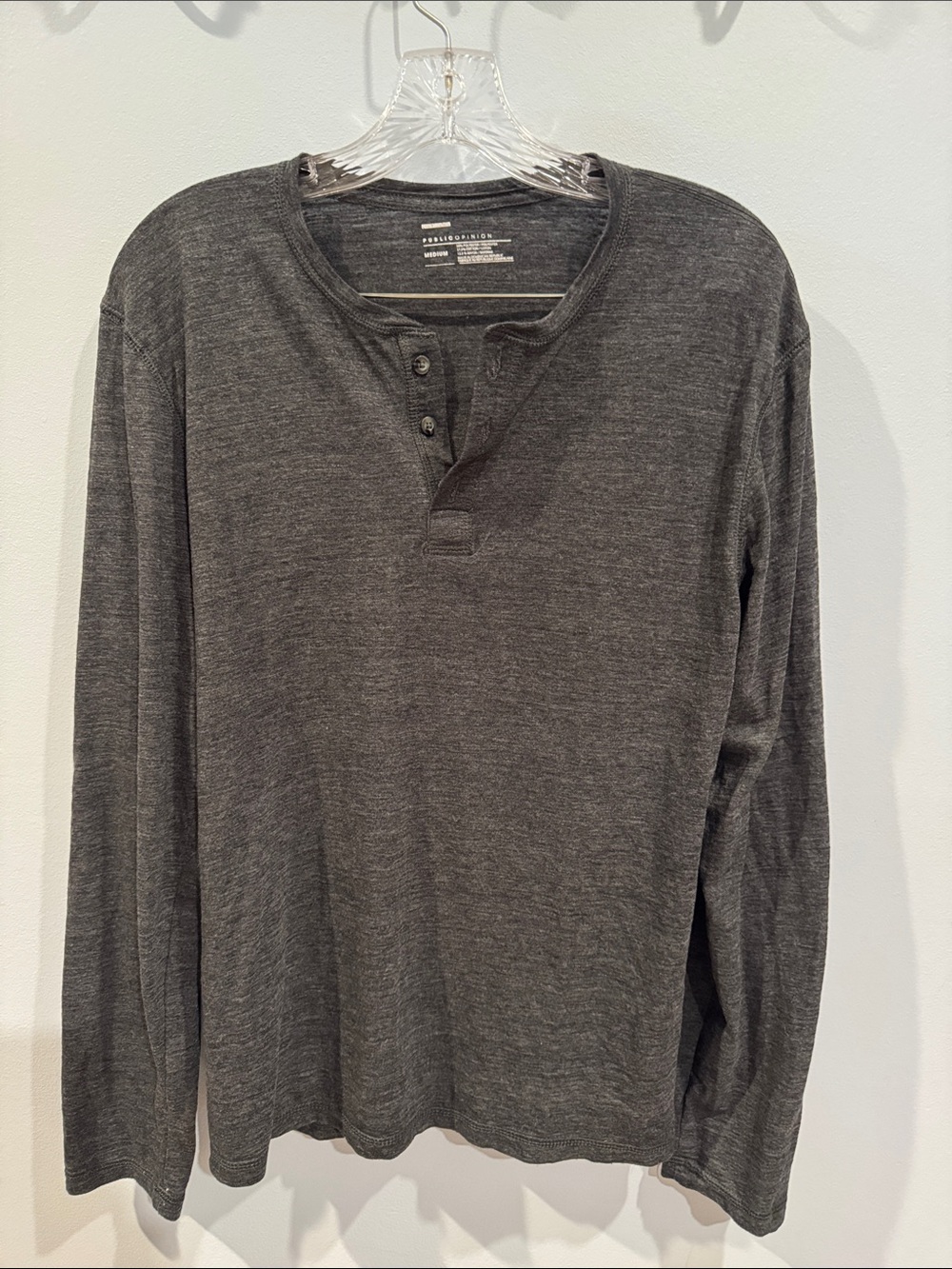 Public Opinion crewneck Henley shirt featuring a short three-button placket Med